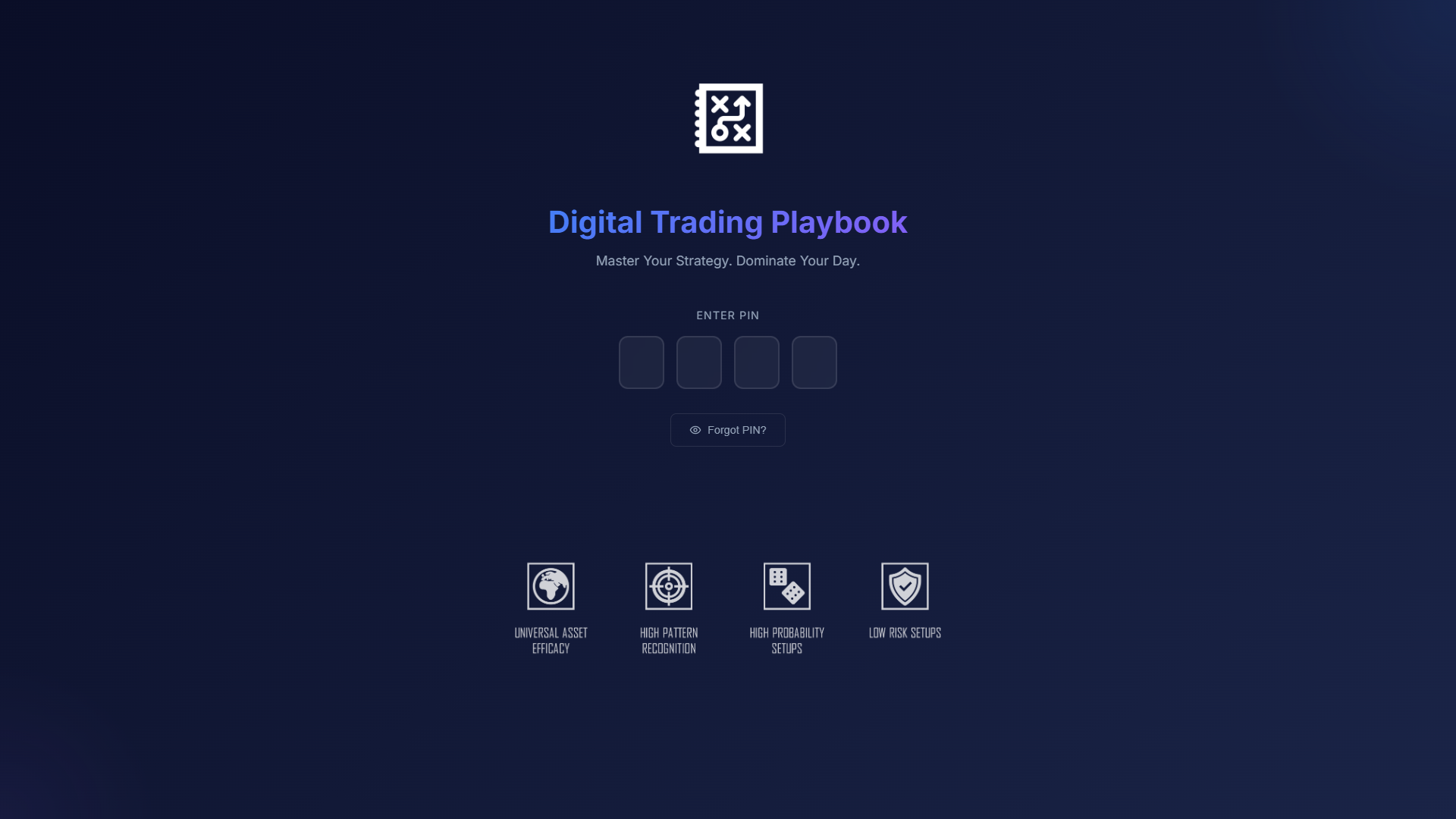 Digital Trading Playbook — Lock screen, PIN entry